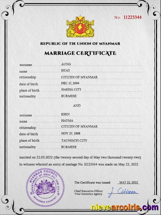 Myanmar marriage certificate